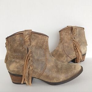 Very Volatile Western Leather Fringe Booties Ankle Boots